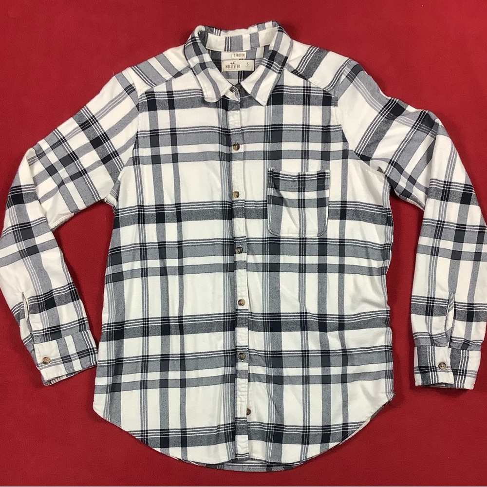Hollister Stretch Black & White Plaid Flannel Small